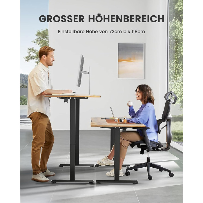 ErGear Electric Standing Desk 100x60cm - Vintage Wood Finish, Memory Height Adjustment for Home Office & Desk Connector Plate
