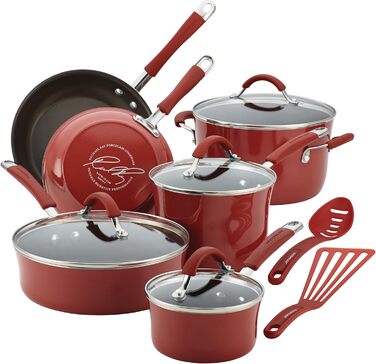 Набір посуду Rachael Ray Cucina Nonstick, 12 предметів, лавандовий (вишнево-червоний)
