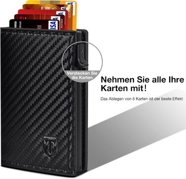 Чоловічий гаманець TEEHON з RFID захистом, з екошкіри, на 5 карт, з відділенням для грошей та відділенням для монет, чорний (Мінімалістичний)