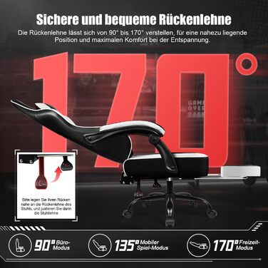 Геймерське крісло з підставкою для ніг, біле, до 150 кг - Ergonomischer Gaming Stuhl