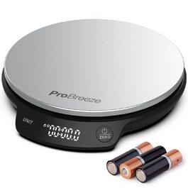 Кухонні ваги Pro Breeze - цифрові, до 5 кг, з точністю 1 г, з вимірюванням рідини, LCD-дисплей, функція тарування, сріблястий/нержавіюча сталь