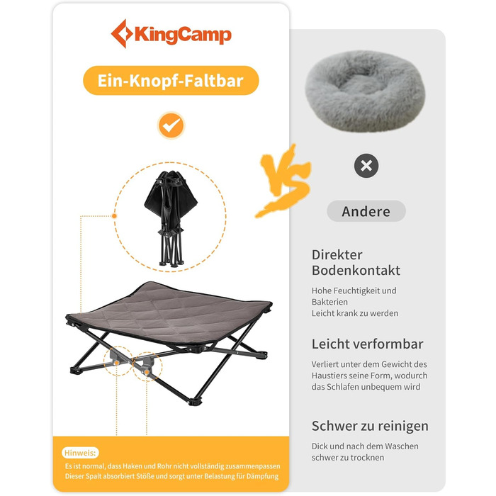 КінгКемп Лежанка для собак, піднята лежанка для домашніх тварин, Outdoor, чорна, 57 x 57 x 23 см