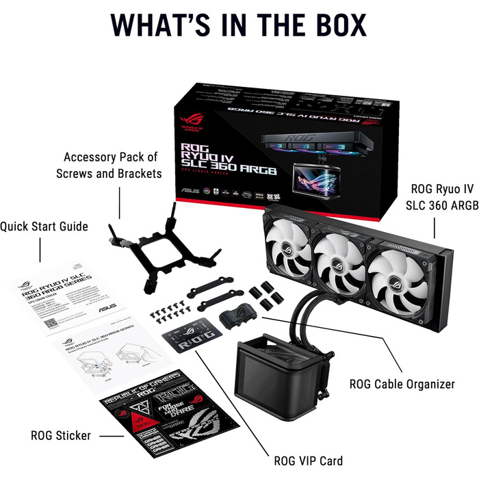 ASUS ROG Ryuo IV 240 ARGB - Система водяного охолодження для CPU (2 вентилятори, RGB, 400 мм трубки, Intel LGA 1851/1700/1200, AMD AM5)