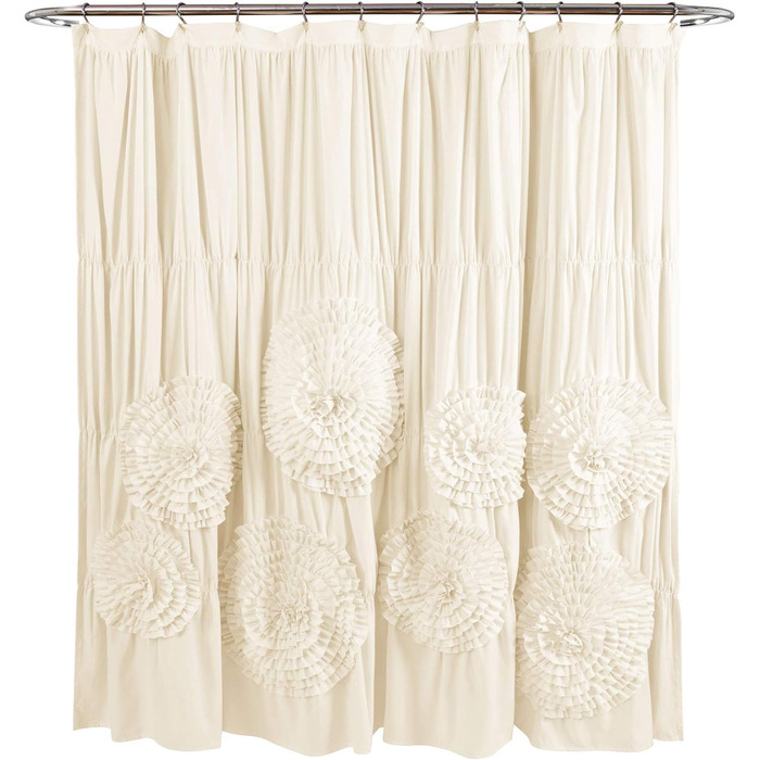 Шторка для душу Lush Decor Serena з рюшами, 183 x 183 см – квітковий дизайн з рюшами, розкішна, вінтажний гламур, стиль кантрі, кольору слонової кістки