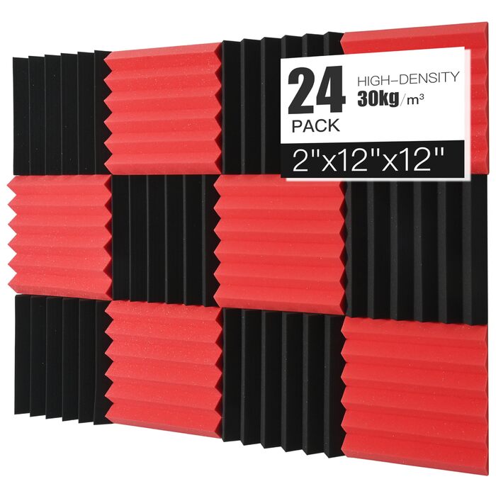 Акустичні пірамідні панелі для звукоізоляції стін, вогнестійкий шумопоглинаючий поролон для студії, 24 шт (5,1 x 30,5 x 30,5 см)