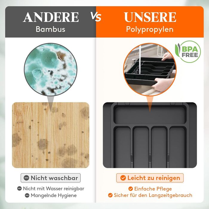 Органайзер для столових приладів Lifewit в шухляду, регульований, пластиковий, 33-57 см, глибина 38 см, чорний