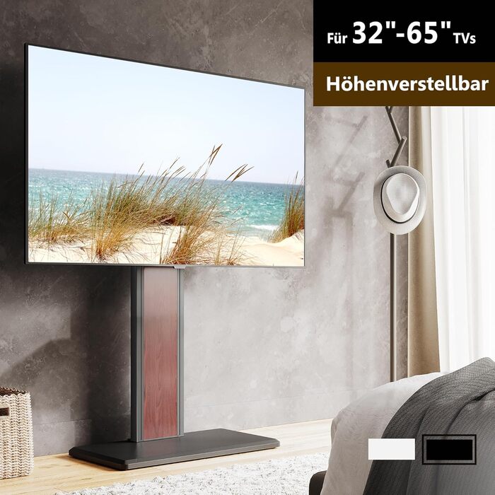 FITUEYES Adjustable TV Stand with Wood Shelf - Swivel & Height Adjustable TV Floor Stand for 32-65 inch TVs (VESA 400x400, Up to 40kg)