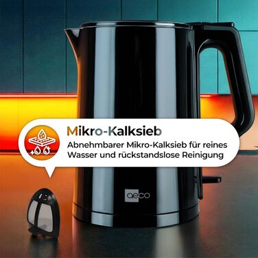 Електричний чайник Aeco AQA NEO з нержавіючої сталі, 1.7 л, 2150 Вт, без BPA, фільтр від накипу, бездротовий, CoolTouch, шампань сріблястий