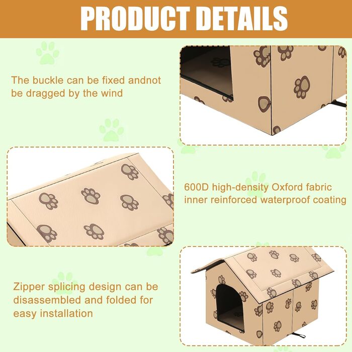 Кіт-будинок на вулицю: тепла, водонепроникна кімната для кота/маленької собаки WIYETY 40x35x38 см, знімна, миється, для тварин