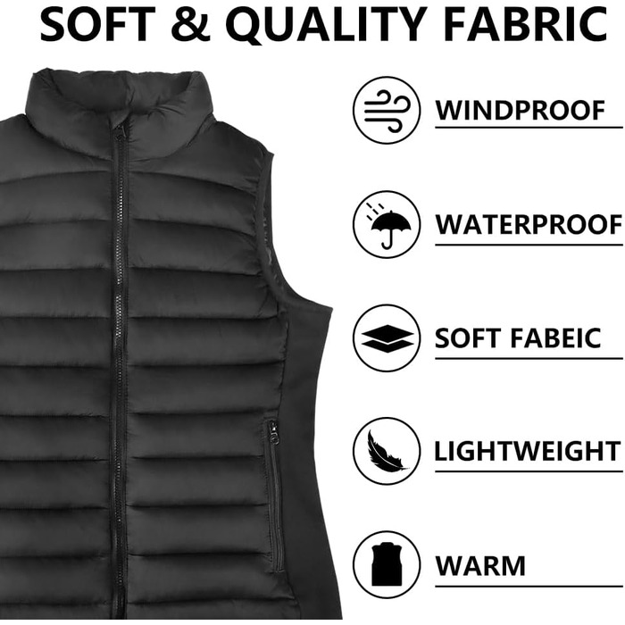 Обогревна жилетка для жінок, жилетка з підігрівом, акумуляторна жилетка, жилетка з підігрівом, жіноча жилетка, з акумулятором 10000 mAh, до 8 годин тепла, 3 режими нагріву, легка система обігріву тіла для зими та активного відпочинку, чорний колір