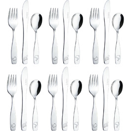 Набір дитячого столового приладдя EXZACT Kinderbesteck Set (18 предметів) з нержавіючої сталі для дітей від 2 років. Можлива гравіювання, безпечні ножі, підходить для миття в посудомийній машині.