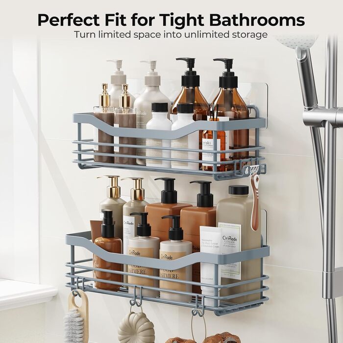 Набір душових корзинок Orimade з 5 гачками, 3 шт. (чорний, сірий) - без свердління, нержавіюча сталь SUS304