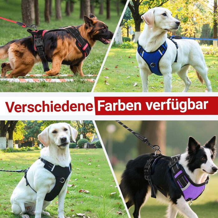 Нашийник для собак великих порід з ручкою, без обмеження грудної клітини, дихаючий, безпечний, світловідбиваючий, без поліуретану, для тренувань та активного відпочинку, Sti 2 Bau (L, червоний)