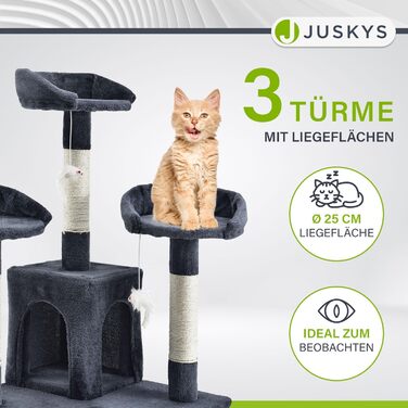 Дерево для котів Juskys Amy XXL з печерами, лежанками, сходами та сизалевими стовпчиками - стабільний котячий комплекс 170 см, сірий/темно-сірий
