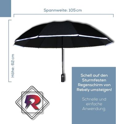 Стійка до вітру парасолька – надміцна з 12 спицями. Зручне складання без крапель – компактний, для жінок та чоловіків. Автоматичне відкриття – світловідбиваючі елементи на краю.