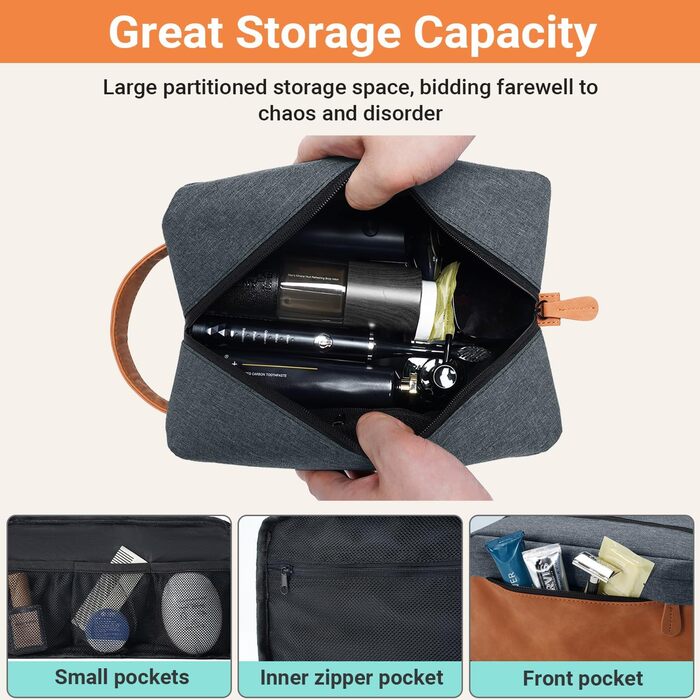 Чоловічий дорожній туалетний набір Elviros, подарунок для чоловіків, з можливістю підвішування, Dopp Kit, водонепроникний, з PU-шкіри, велика місткість, для подорожей та ванної кімнати (Морська синя, поверхня з PU-шкіри)