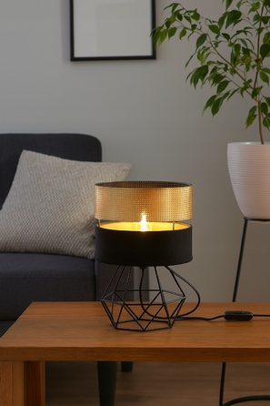 Настільна нічна лампа з ажурним золотистим абажуром, патрон E27, LED