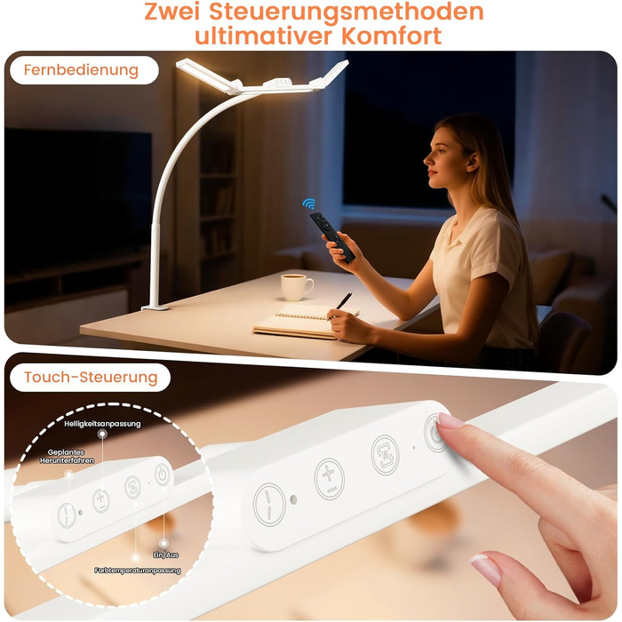 LED лампа для столу TYEE з регулюванням яскравості, 24W, 3 світлодіодні смуги, 1500LM, захист очей, денне світло, з пультом, 5 кольорів, 5 рівнів яскравості, для офісу та дому