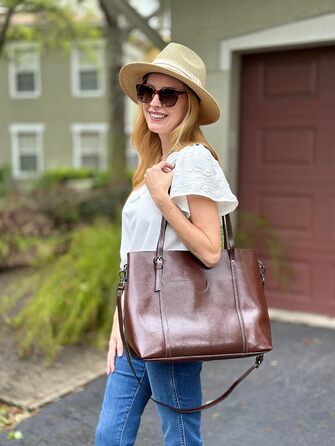 Сумка жіноча S-ZONE 3 в 1 з натуральної шкіри (яловичина) для ноутбука та документів, велика шопер-сумка, крос-боді, сумка-месенджер (Коричнева)