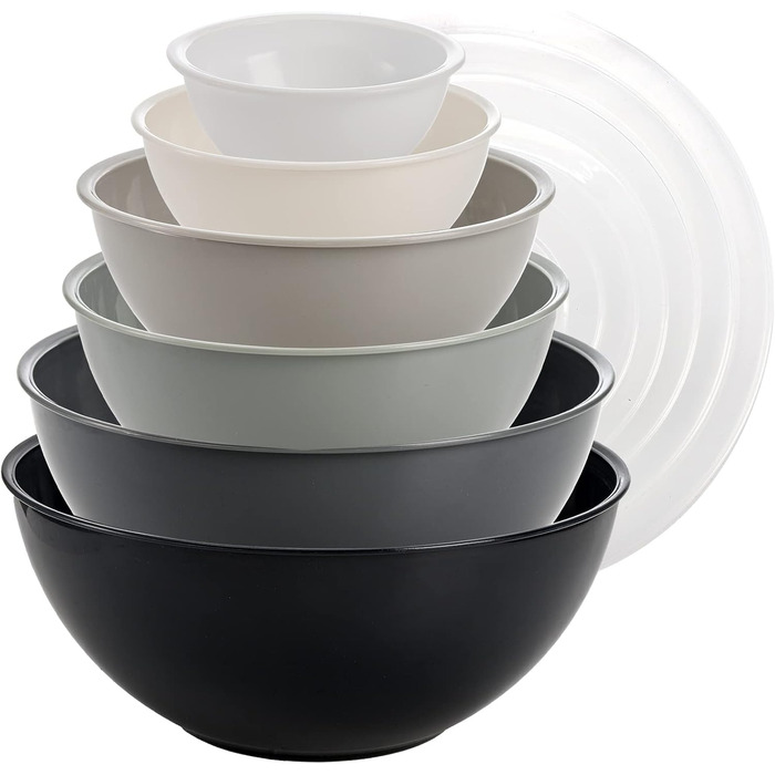 Okllen 12-Piece Plastic Mixing Bowls with Lids, Colorful Nesting Bowl Set, Stackable Mixing Bowls for Cooking, Baking, Fruits, Salads, Food Storage, Microwave and Freezer Safe