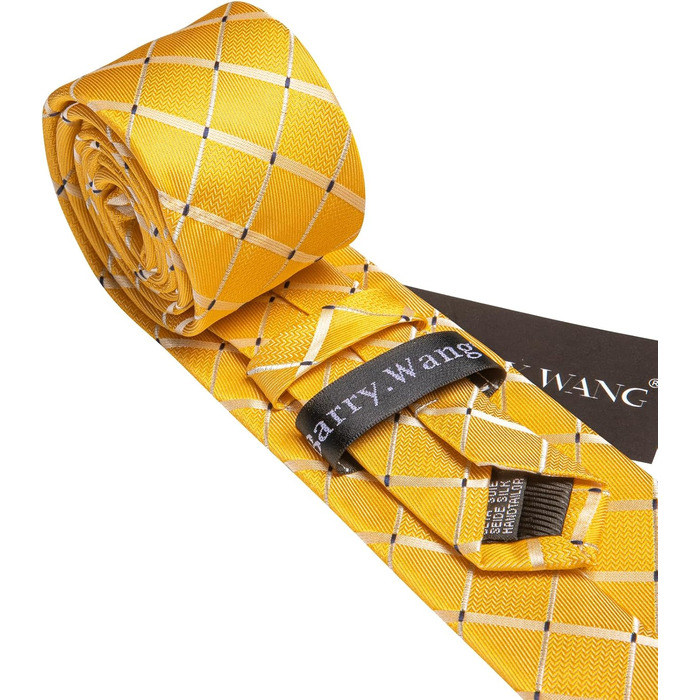Чоловічий краватковий набір Barry.Wang: краватка в смужку, краваткова затискач, кишеньковий хустинка, запонки, для вечірок, весілля, ділових зустрічей (жовтий)