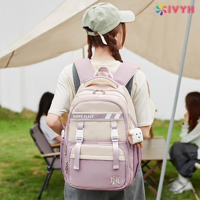 Шкільний рюкзак IvyH для дівчаток, водонепроникний, для 5-9 класів, з нейлону, велика місткість, зелено-фіолетовий