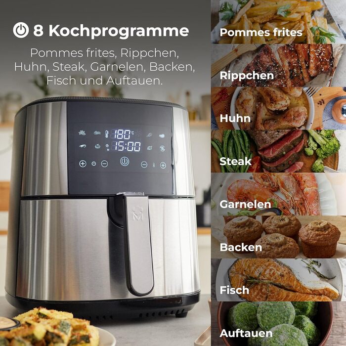 MasterPro Foodies Аерофритюрниця XXL 6л 1800Вт з LED дисплеєм та антипригарним покриттям | Фритюрниця без олії 8-в-1