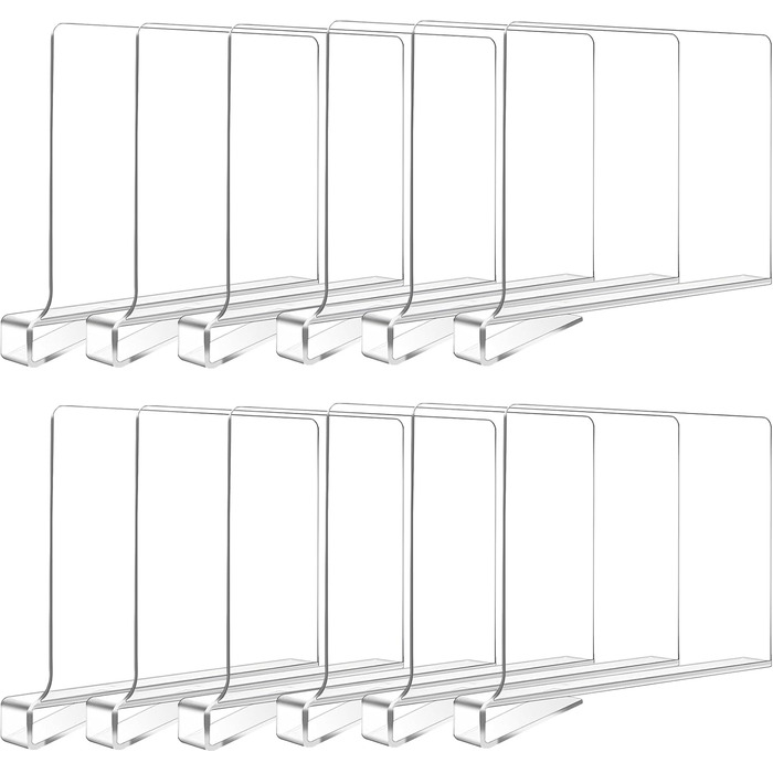 8-Piece Clear Acrylic Shelf Dividers, Multifunctional Shelf Divider, Adjustable Clothes Organizer, Clear Storage Organizer for Wood Shelf, Bedroom (Clear-12)
