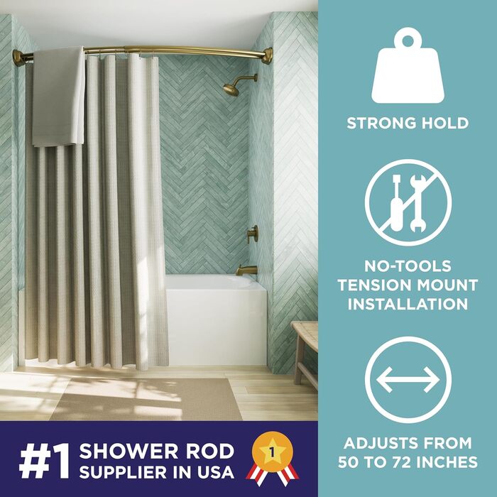 Двопрогінна натяжна штанга для душу Zenna Home, без свердління, 127-183 см, золота, нержавіюча сталь