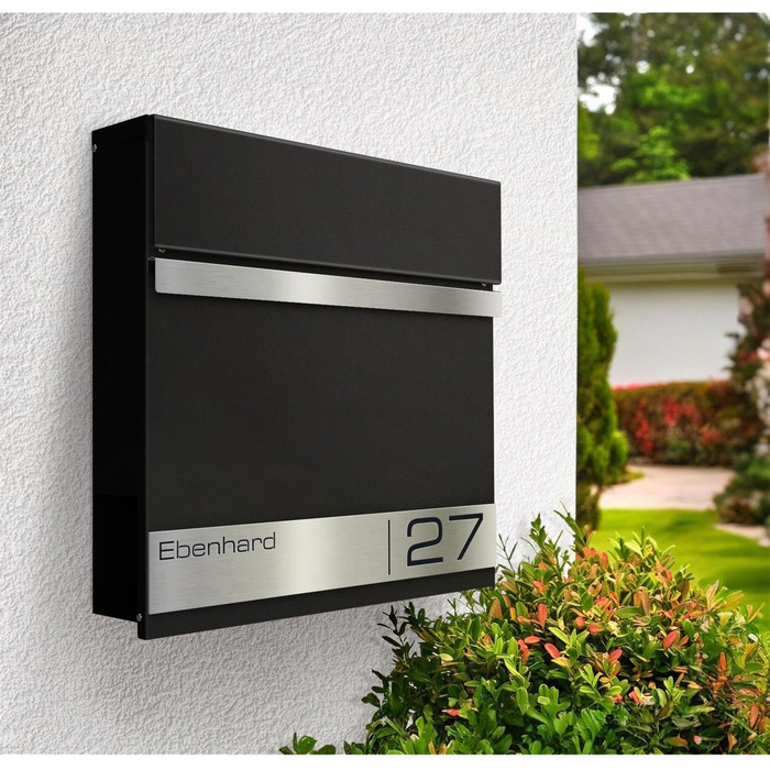 Поштова скринька Metzler Premium Stencil Anthrazit з газетницею та табличкою для імені - настінна, нержавіюча сталь V2A з порошковим покриттям RAL 7016