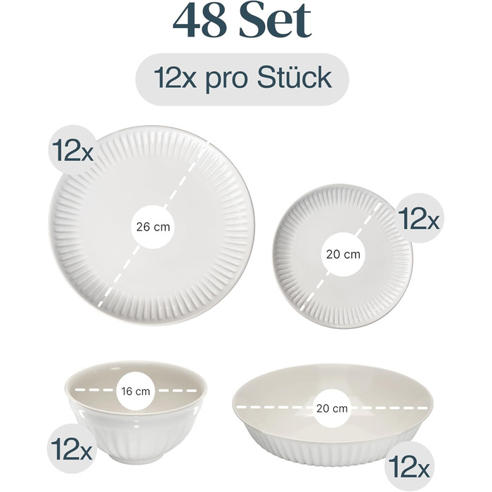 Набір посуду Steingut Hygge 48 предметів (12 осіб), сірий, преміум якість