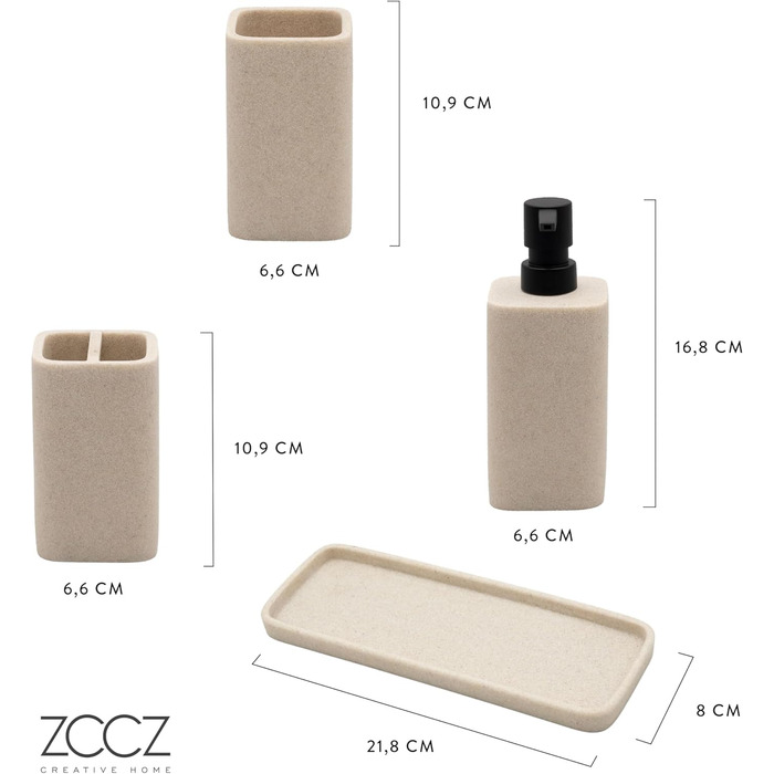 Набір для ванної кімнати ZCCZ – 4 предмети: тримач для зубних щіток, дозатор мила, мильниця та стаканчик для зубних щіток. Елегантний органайзер для косметики з ефектом мармуру, білий (пісочний)