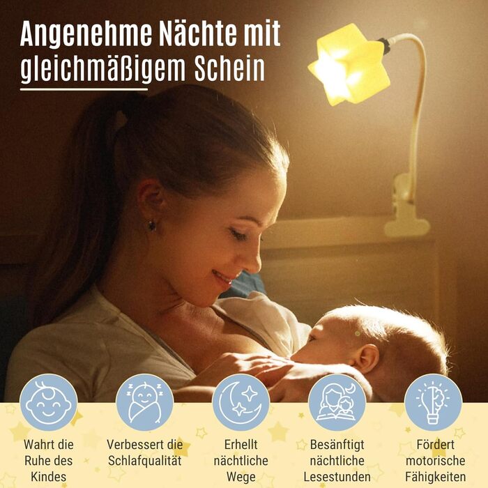 LED Clip-On Star Light, a Unique Baby Lamp - Ideal Breastfeeding Night Light for Next to Me Cribs, Bedside Lamps, Bedroom Accessories, Reading Light & Desk Lamp