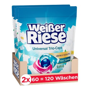 Універсальні капсули для прання Weißer Riese Trio-Caps Aromatherapy Floral Sensation з лотосом, інтенсивний аромат, 120 прань