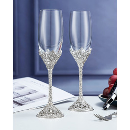 Кельхі з шампанського - кельхі з кришталевого скла з металевою основою та кристалами, набір для нареченої та нареченого, весілля, день народження, банкет та подарунки, 2 шт. сріблясті
