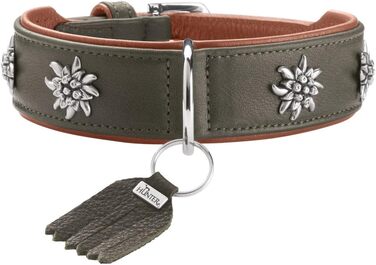 Нашийник для собак HUNTER München, зелено-коричневий, шкіряний, з вишуканими деталями, м'який та міцний, не травмує шерсть, екологічний, Made in Germany, розмір 50