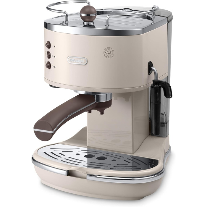 Кавомашина еспресо De'Longhi Icona Vintage ECOV 311.BG – ретро дизайн, ручний капучинатор, для кави та ESE Pads, об'єм 1,4 л, бежевий колір