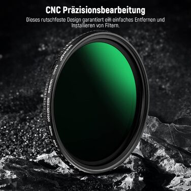 Фільтр ND3-ND1000 Neewer з регульованою щільністю, 62 мм, HD-скло, Nano-покриття, водонепроникний, з алюмінієвим каркасом