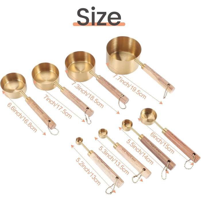 8-Piece Measuring Cup and Spoon Set with Fragrant Wooden Handles, Complete Set of Measuring Cups and Spoons