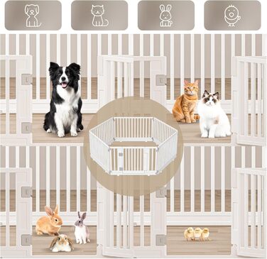 Вольєр для цуценят Gupamiga, розкладний вольєр для собак з дверцятами, вольєр для цуценят для дому, міцний та гладкий, просте встановлення, білий (178 x 178 см), 8 штук (6 штук)