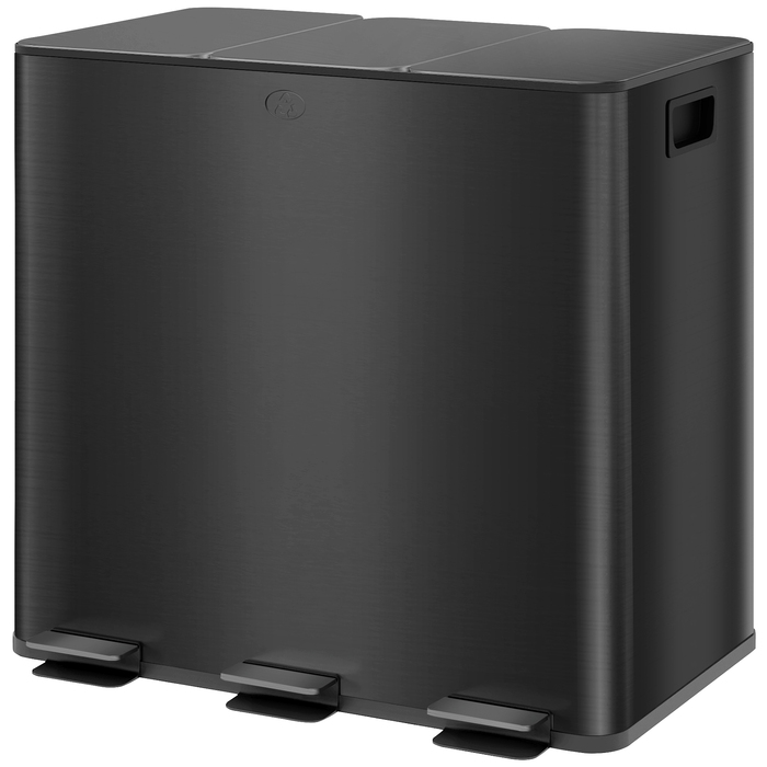 HOMCOM 3 x 15L Step Trash Can with Lid and Foot Pedal, Stainless Steel Waste Bin with Inner Bucket for Living Room & Office, 61.9 x 36.6 x 43.2 cm