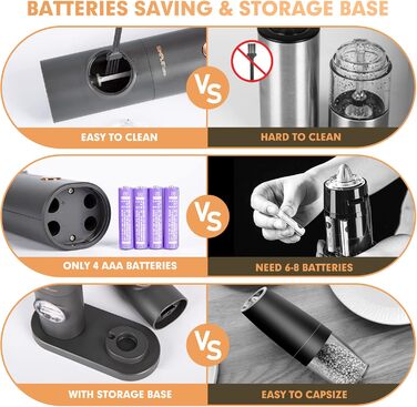 Електричні мельниці для спецій SIMPLETASTE 2 шт. з регульованим керамічним жорном, ABS-пластик, живлення від батарейок AAA