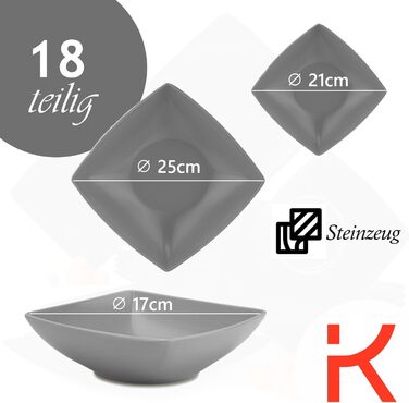 Сервіз Konsimo для 6 осіб: 18-ти частинний набір тарілок EPIRI - сучасний сервіз з кераміки сірого кольору