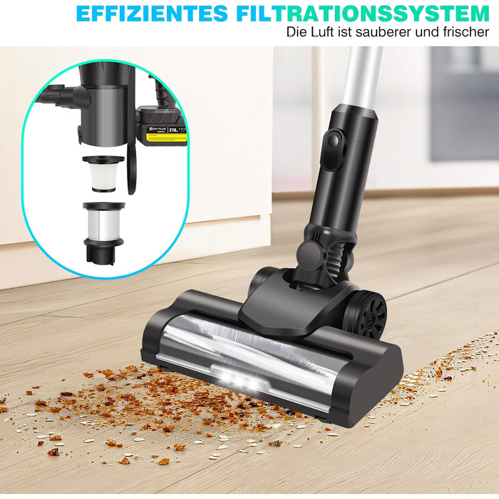 Бездротовий акумуляторний пилосос з антизаплутаною насадкою, фільтрація 99,999%, для будь-яких поверхонь, сірий колір, 2 акумулятори