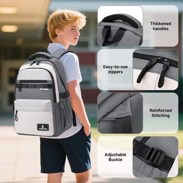 Шкільний рюкзак для підлітків, хлопчиків, 2025. Водовідштовхуючий рюкзак для старшої школи, гімназії. Підходить для ноутбука 15.6', звичайний дизайн (сірий)