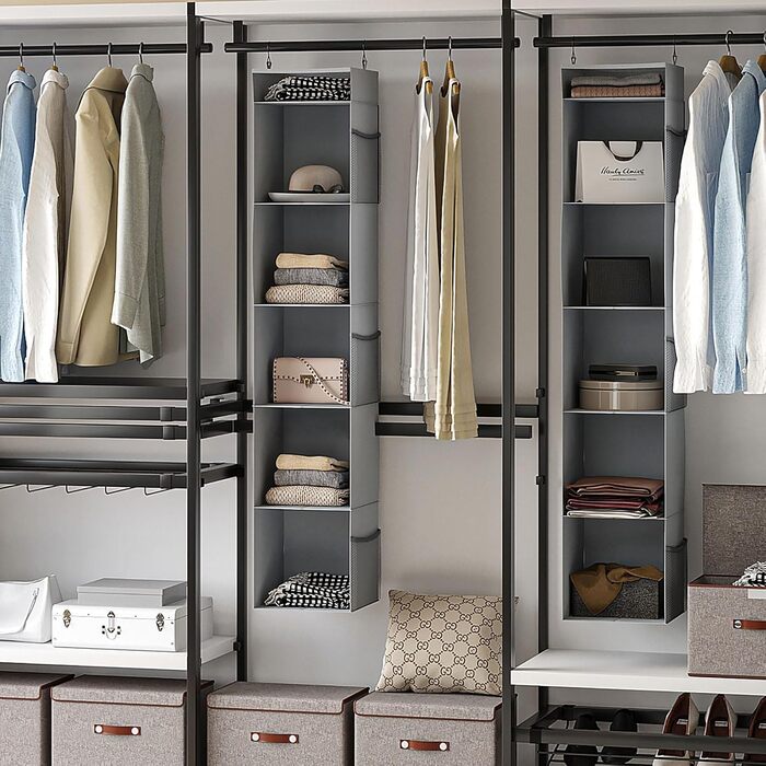 Організатор для шафи з сітчастими кишенями, 6 відділень, сірий, 30 x 30 x 130 см