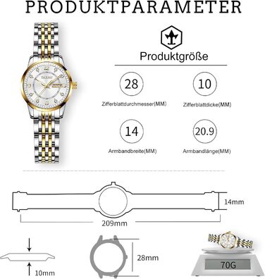 Жіночі годинники з арабськими цифрами, маленьке циферблат, Easy Read, дата, з нержавіючої сталі, водонепроникні, Reloj para Mujer (8102g)