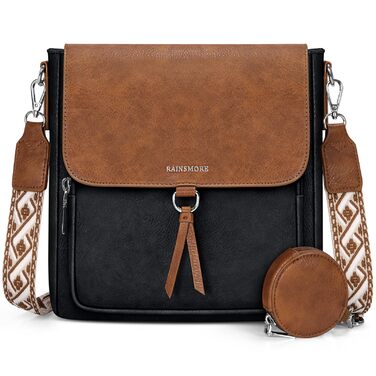 Сумка жіноча RAINSMORE середнього розміру через плече, шкірзам PU, чорно-коричнева