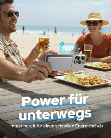Магнітний Power Bank для iPhone з підтримкою MagSafe 5000mAh, зовнішній акумулятор з бездротовою зарядкою та USB-C, сріблястий