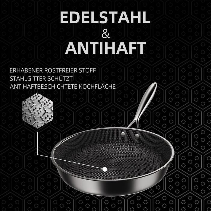 Набір сковорідок Hybrid 26см+28см+30см: антипригарне покриття, для всіх плит, з антинагрівальним ручками, безпечне миття в посудомийній машині та використання в духовці (PZ1)